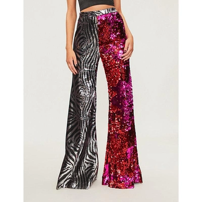 Shop Halpern Flared Sequinned Trousers In Silver Fuchsia Red