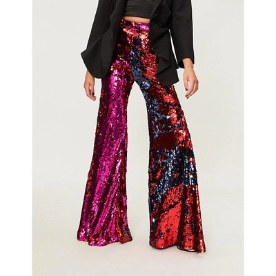 Shop Halpern Flared Sequinned Trousers In Fuchsia Red Navy