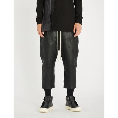 Shop Rick Owens Dropped-crotch Relaxed-fit Straight Leather Trousers In Black