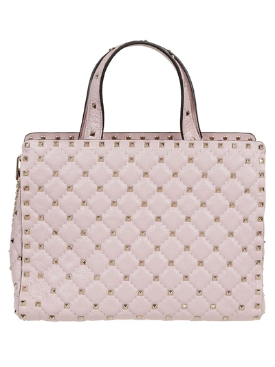 Shop Valentino Rockstud Quilted Tote In Wwater Rose