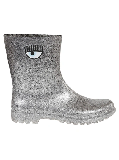 Shop Chiara Ferragni Glittered Coating Eye Boots In Silver