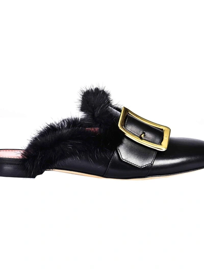 Shop Bally Fur Buckled Mules In Black