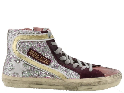 Shop Golden Goose Slide Sneakers In Glitter/ Pink/ Purple/grey