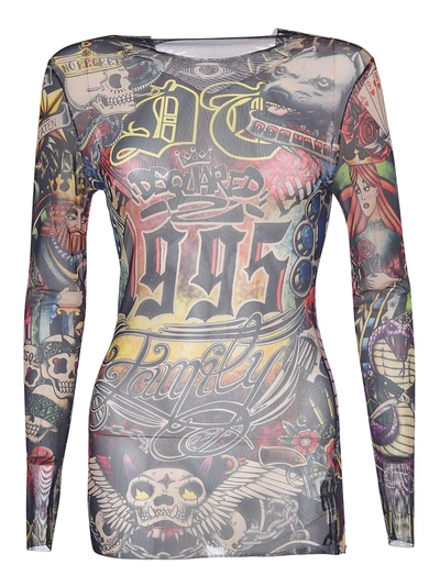 Shop Dsquared2 Tattoo Print Top In Multicolor