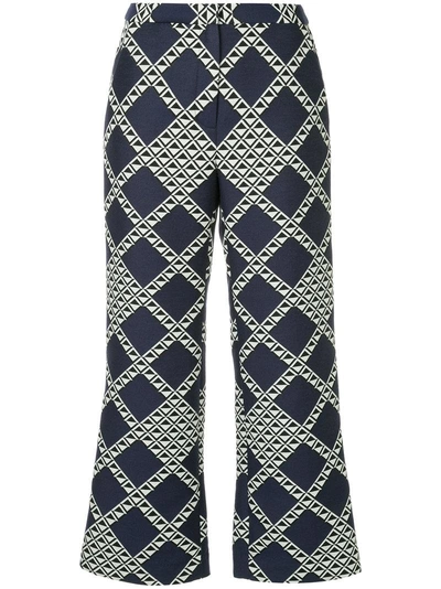 Shop Bianca Spender Diamond Cropped Bootleg Trousers In Blue