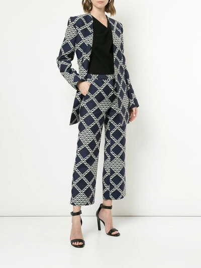 Shop Bianca Spender Diamond Cropped Bootleg Trousers In Blue