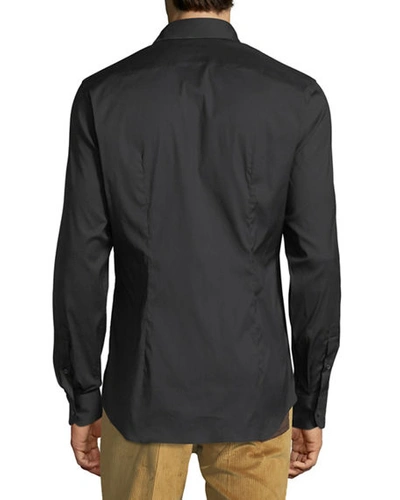 Prada Embroidered-logo Cotton-poplin Shirt In Black | ModeSens
