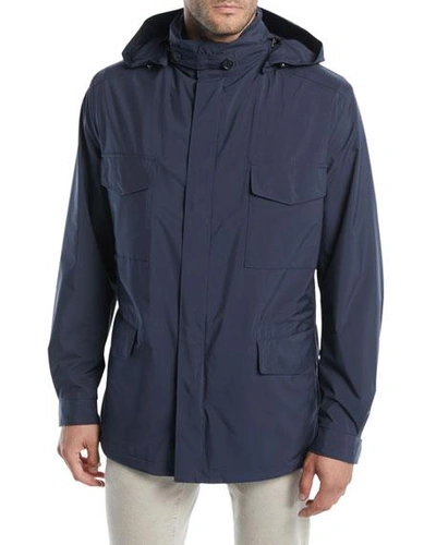 Shop Loro Piana Men's Traveler Windmate Storm System Jacket In Blue