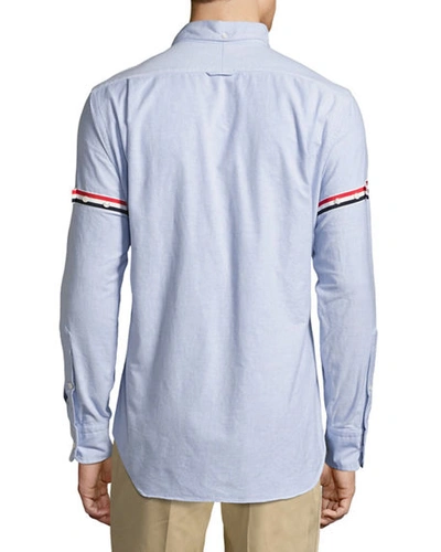 Shop Thom Browne Classic Arm-stripe Long-sleeve Oxford Shirt In Blue