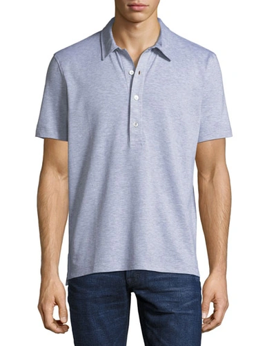Shop Tom Ford Heathered Jersey Short-sleeve Polo Shirt In Light Gray
