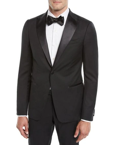 Shop Z Zegna Men's Satin-lapel Tuxedo Suit In Black