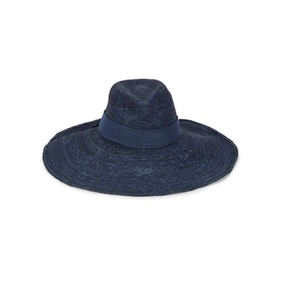 Shop Helen Kaminski Kahlo Navy Raffia Wide-brim Hat In Dark Grey