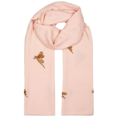 Shop Janavi Jewelled Dragonfly Merino Wool Scarf In Light Pink