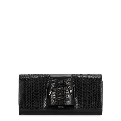 Shop Perrin Paris Le Corset Python-effect Leather Clutch In Black