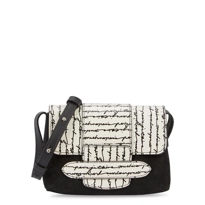 Shop Michino Paris Phedra Suede And Watersnake Cross-body Bag In Black And White