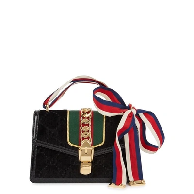 Shop Gucci Sylvie Small Velvet Shoulder Bag In Black