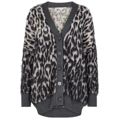 Shop Stella Mccartney Leopard-intarsia Knitted Cardigan In Grey