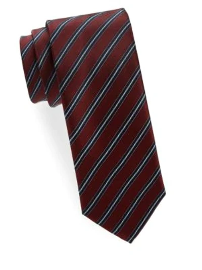 Shop Brioni Men's Printed Stripe Tie In Burgundy