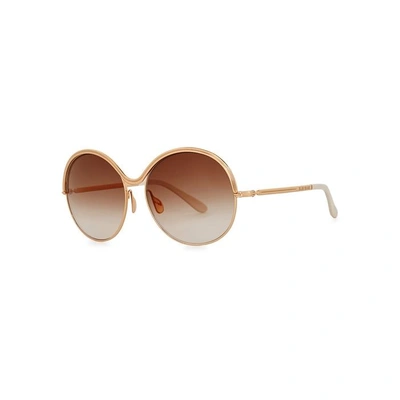 Shop Elie Saab Gold Tone Round-frame Sunglasses