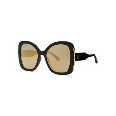 Shop Elie Saab Black Mirrored Square-frame Sunglasses