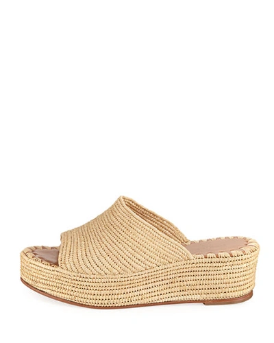 Shop Carrie Forbes Karim Woven Raffia Wedge Slide Sandals In Beige