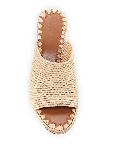Shop Carrie Forbes Karim Woven Raffia Wedge Slide Sandals In Beige
