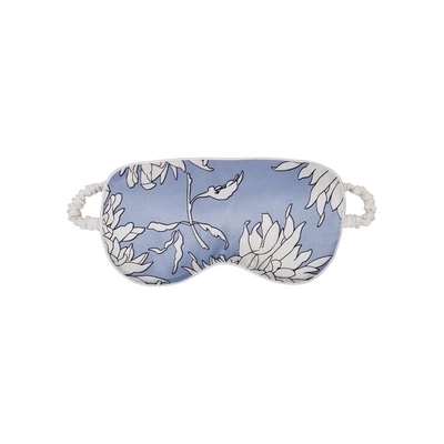 Shop Olivia Von Halle Kiko Floral-print Silk Eye Mask In Light Blue