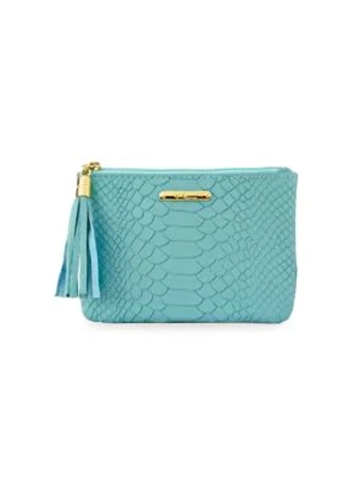 Shop Gigi New York Python-embossed Leather Small Zip Pouch In Bermuda Blue