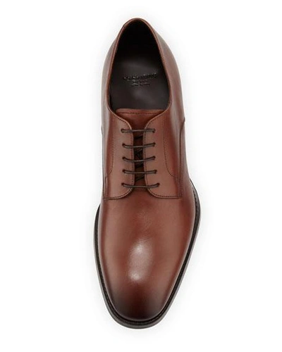 Shop Giorgio Armani Men's Leather Derby Shoes In Brown