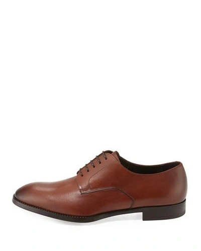 Shop Giorgio Armani Men's Leather Derby Shoes In Brown