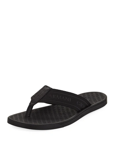 Shop Giorgio Armani Logo Jacquard Thong Sandal In Black