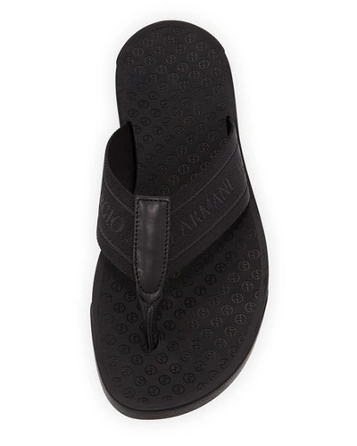 Shop Giorgio Armani Logo Jacquard Thong Sandal In Black