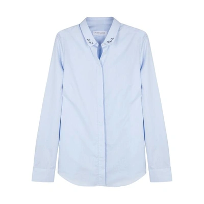 Shop Maison Labiche Claudine Oui Non Embroidered Cotton Shirt In Light Blue