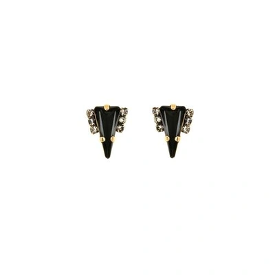 Shop Halo & Co Distressed Black Crystal Triangle Earrings In Antique Gold