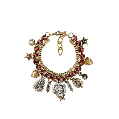 Shop Halo & Co Burnt Red Crystal Bracelet With Vintage Charms In Antique Gold Tone