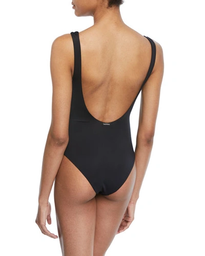 Shop Mara Hoffman Desa Lace-up One-piece Swimsuit In Black