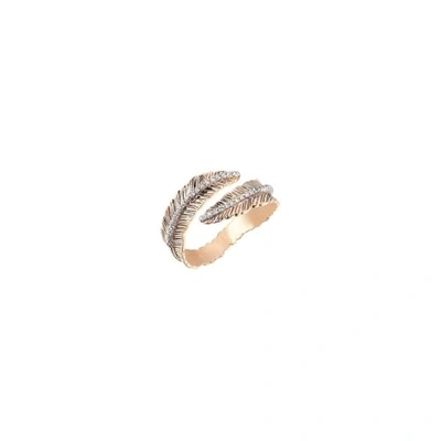 Shop Kismet By Milka 14ct Rose Gold Diamond Double Row Feather Pinky Ring