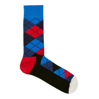 Shop Happy Socks Argyle Cotton Blend Socks In Blue