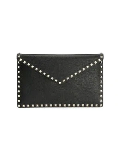 Shop Valentino Women's Rockstud Leather Clutch In Black