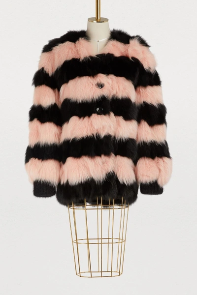 Shop Miu Miu Fur Coat In Black/pink