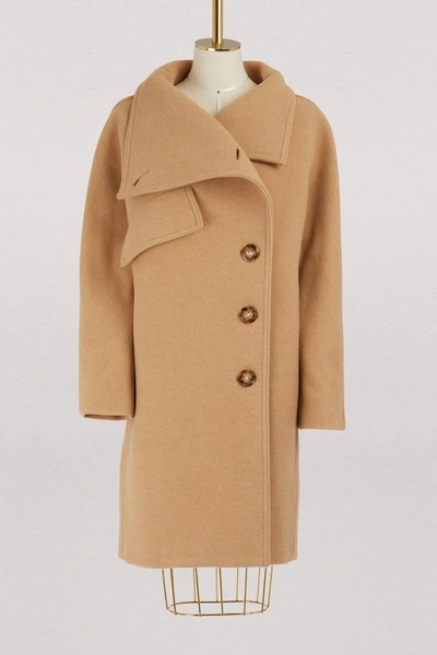 Shop Acne Studios Funnel Neck Wool Coat In Camel Brown