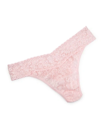 Shop Hanky Panky Stretch Lace Traditional-rise Thong In Bliss Pink
