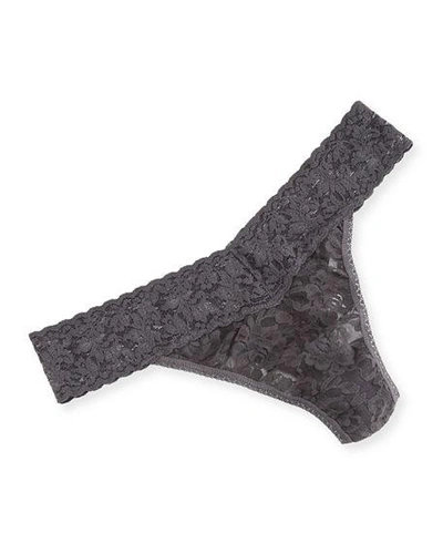 Shop Hanky Panky Stretch Lace Traditional-rise Thong In Granite