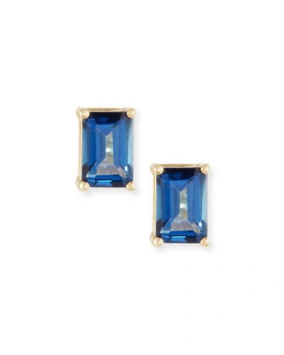 Shop Kalan By Suzanne Kalan 14k Gold Emerald-cut Stud Earrings In Dark Blue