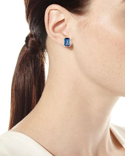 Shop Kalan By Suzanne Kalan 14k Gold Emerald-cut Stud Earrings In Dark Blue