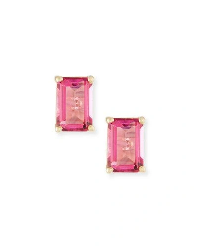 Shop Kalan By Suzanne Kalan 14k Gold Emerald-cut Stud Earrings In Bright Pink
