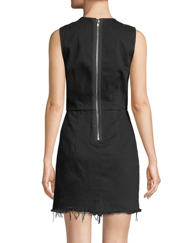 Shop Alexander Wang T Frayed Twill Sleeveless Mini Dress In Black