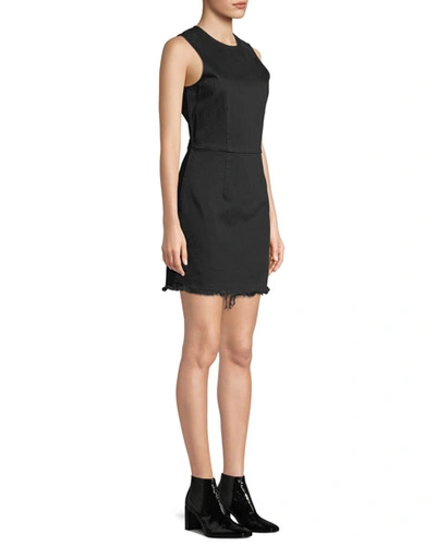 Shop Alexander Wang T Frayed Twill Sleeveless Mini Dress In Black