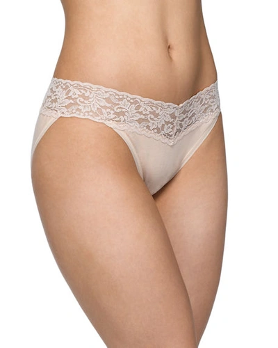 Shop Hanky Panky Signature Lace Organic Cotton V-kini Panties In Chai