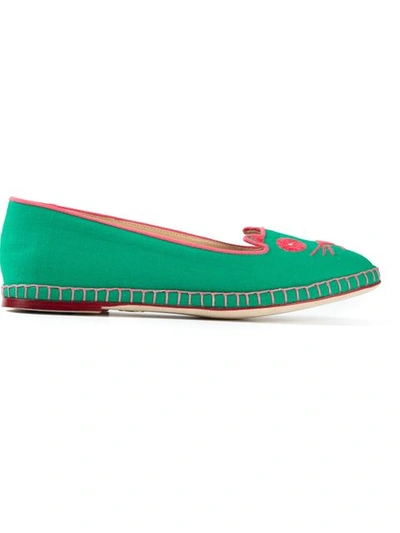 Charlotte Olympia Mexi-cat Cotton Flats In Green